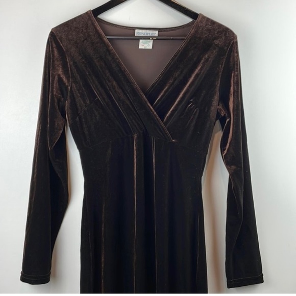 VINTAGE 90s Chocolate Brown Velour Gown - Picture 6 of 11